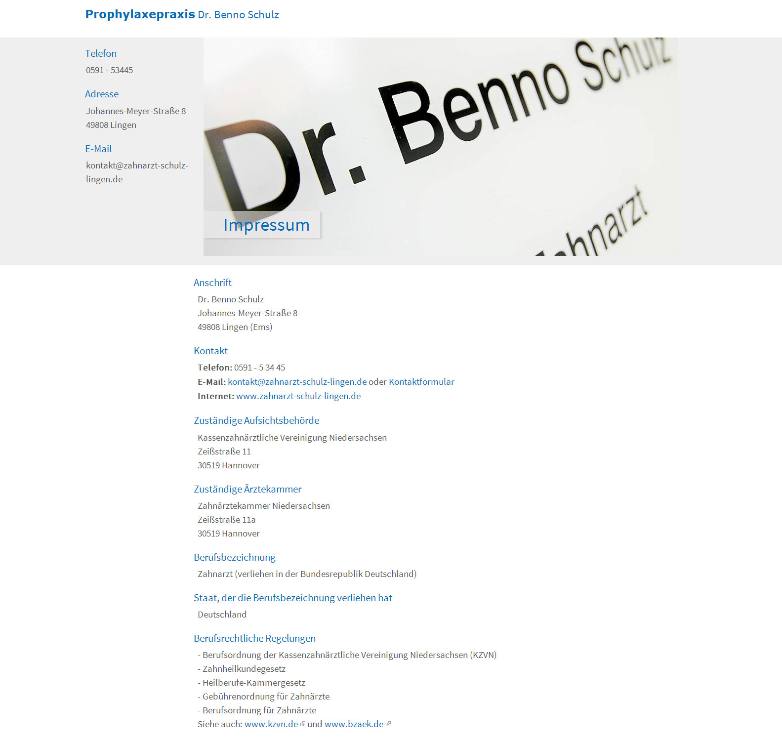 Impressum Zahnarzt Dr. Benno Schulz